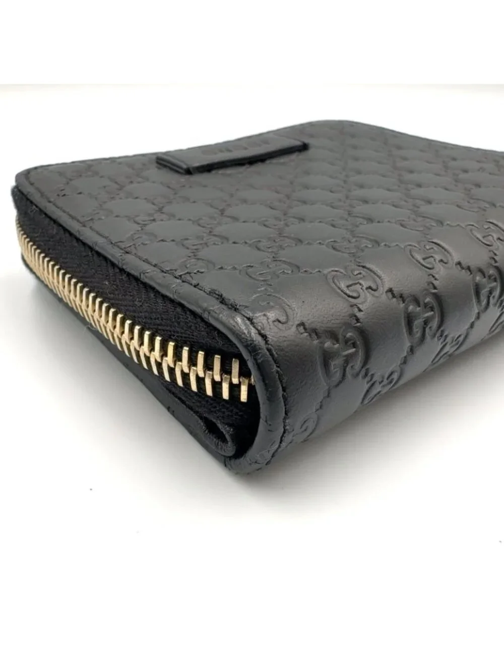 Gucci Micro GG Guccissima Bifold Leather Black Wallet Gold - Picture 11 of 15